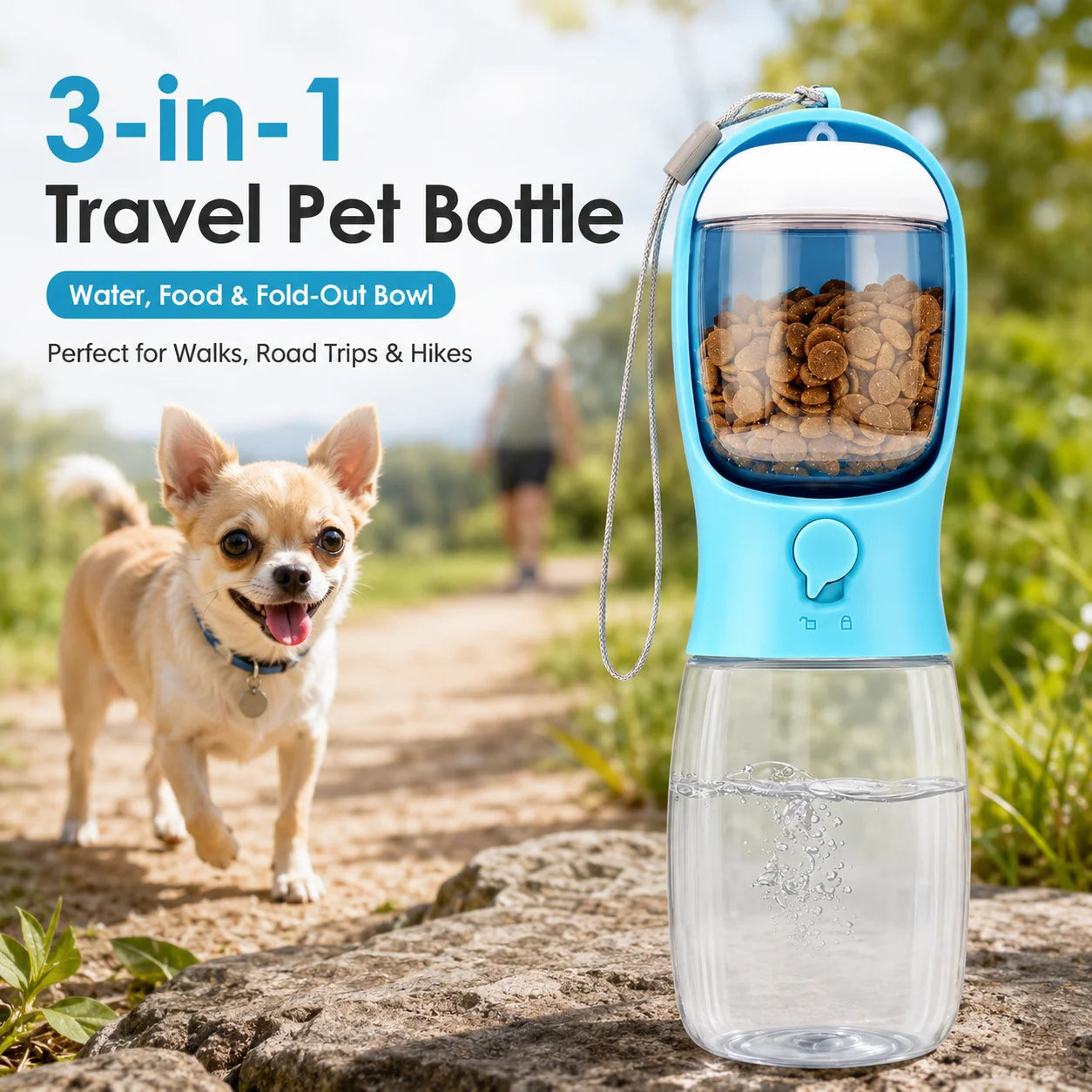 Portable Dog Water Bottle With Food Dispenser 3 In 1