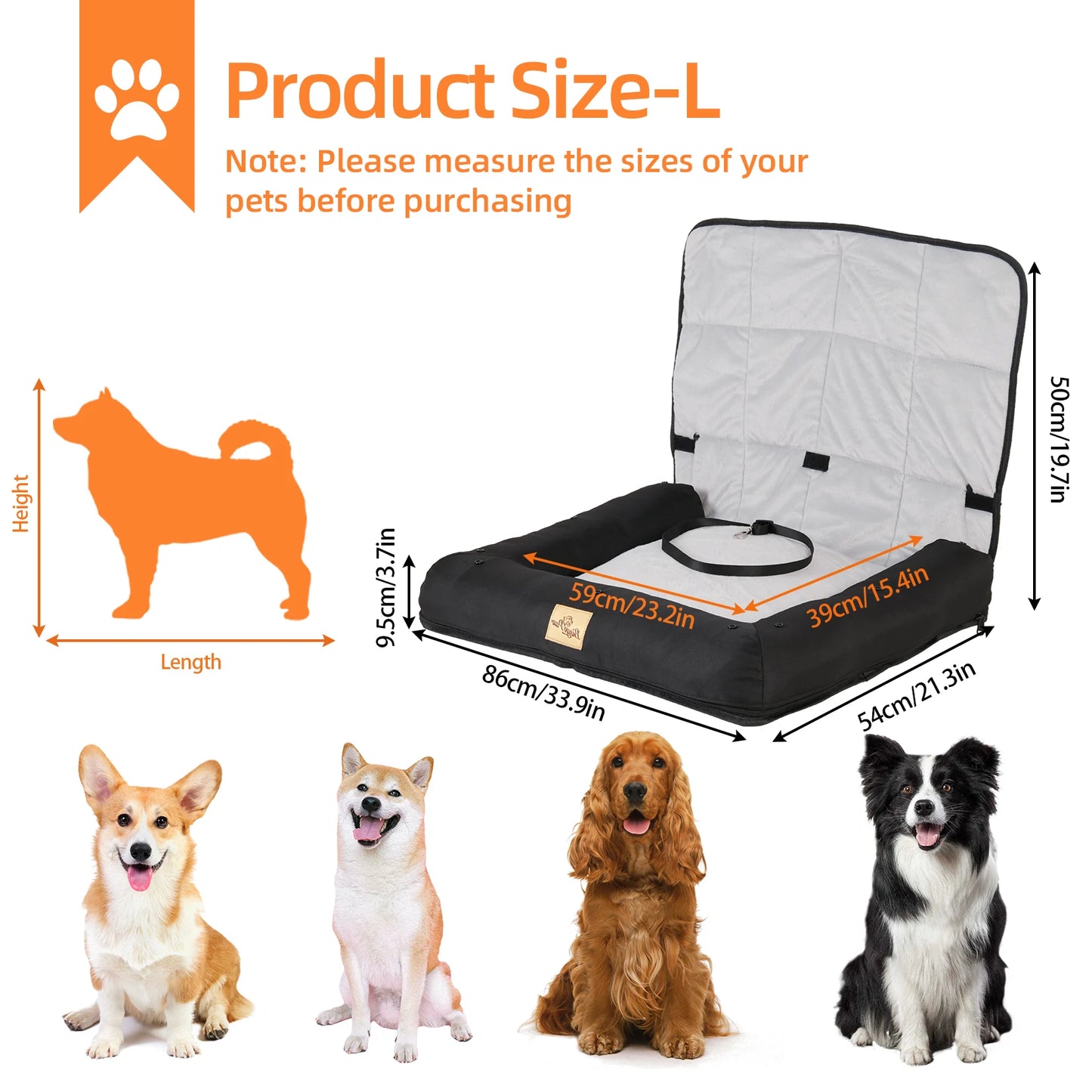 Bingopaw Waterproof Car Seat Bed For Dogs With Removable Pad