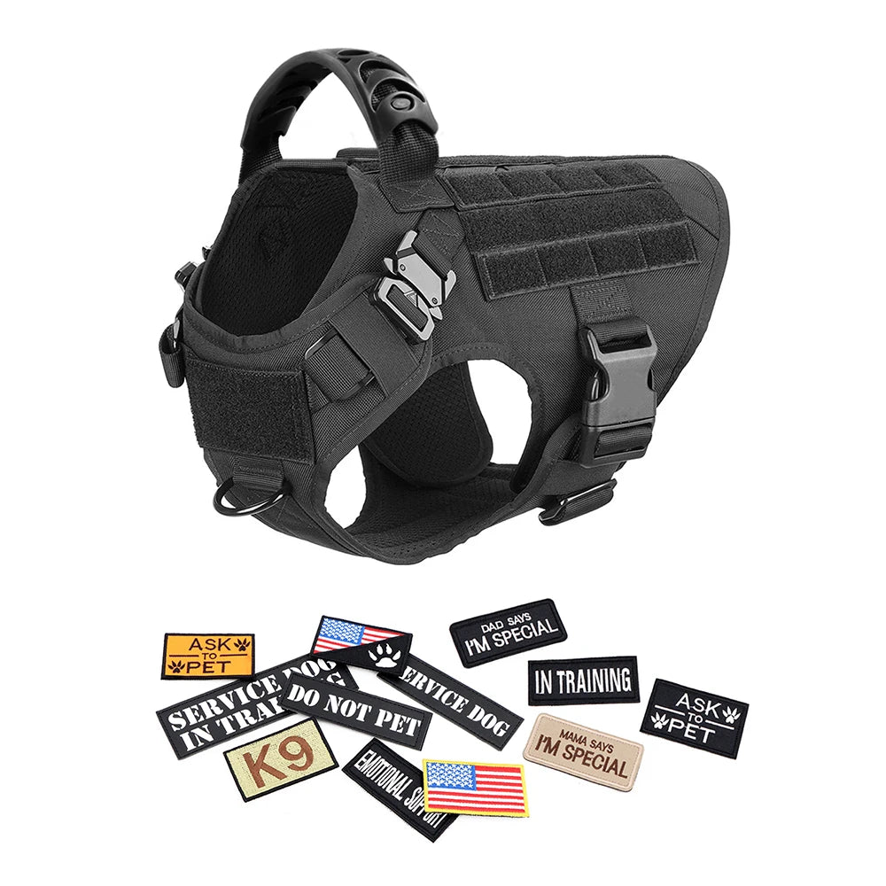 PETRAVEL Military Malinois Dog Harness Vest Set With Leash Patches
