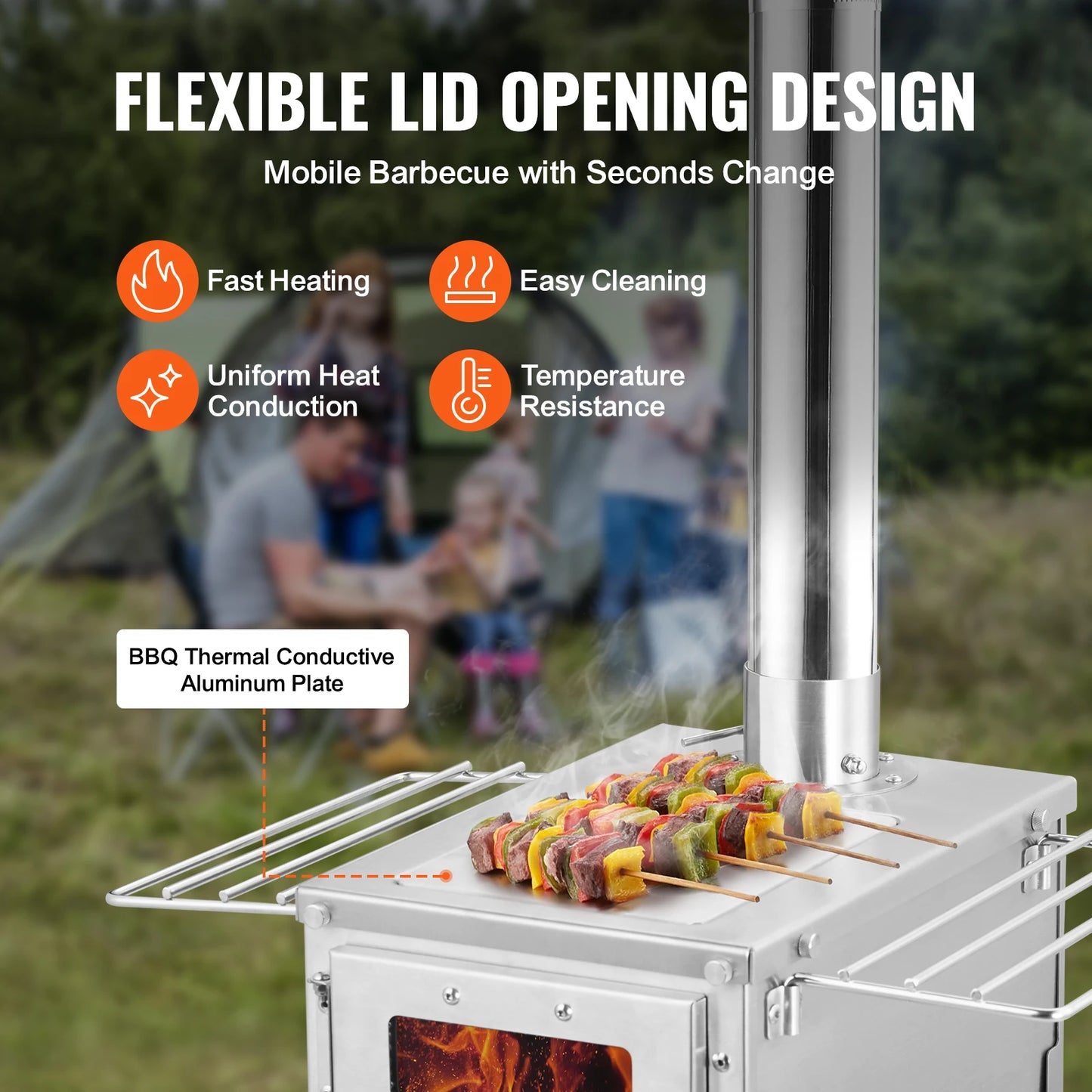 SucceBuy Wood Stove 80 in Stainless Steel Camping Tent Stove Portable Burning Stove with Chimney Pipes & Gloves 700in³Firebox