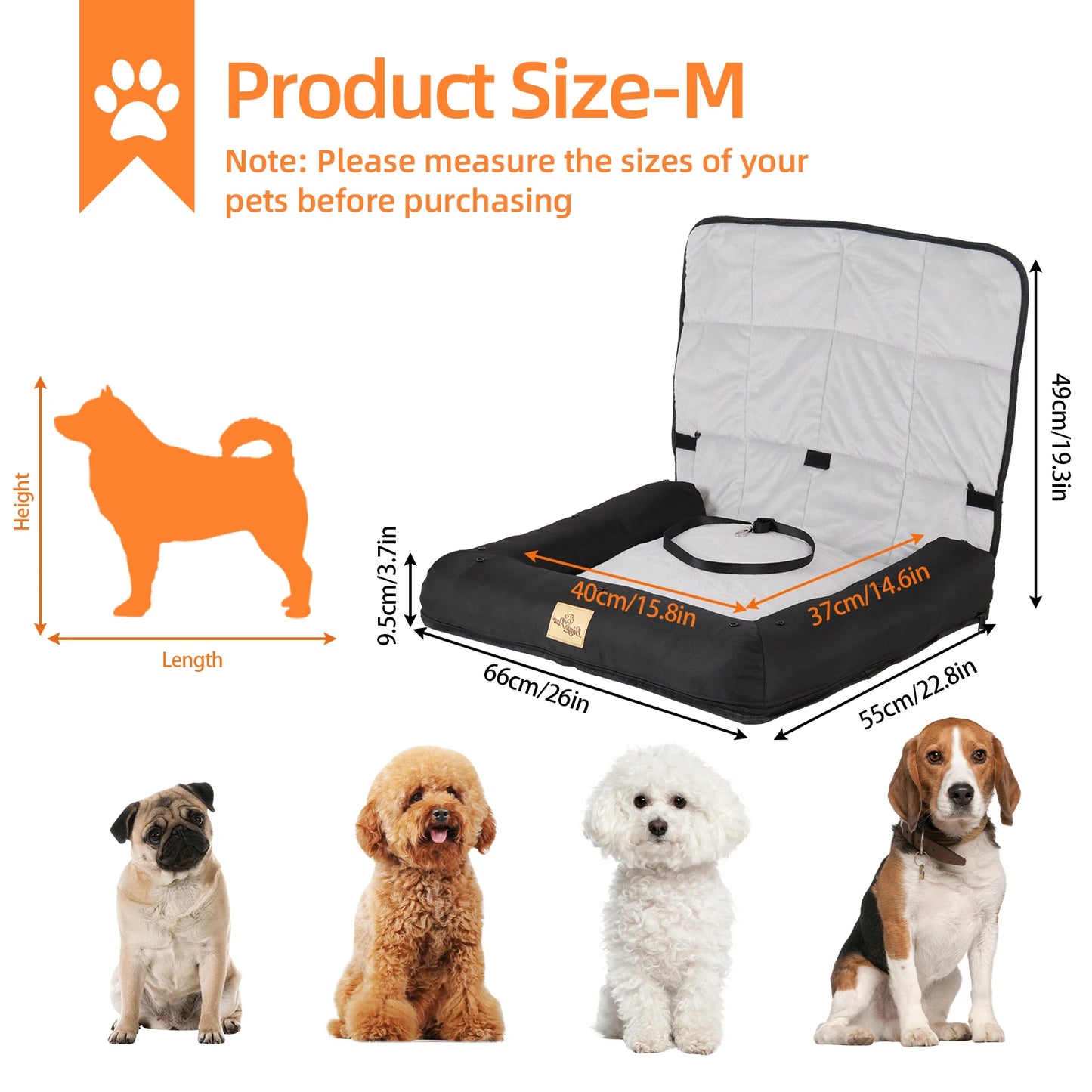 Bingopaw Waterproof Car Seat Bed For Dogs With Removable Pad