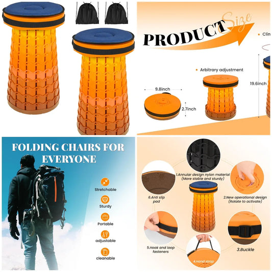YTYIN Two Pack Portable Folding Stool With Cushion Telescoping