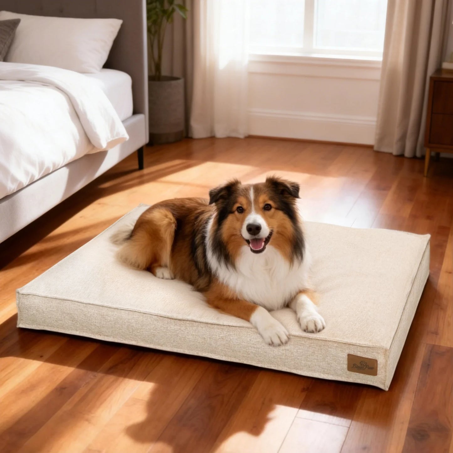BINGOPAW Waterproof Linen Cover Dog Bed With Foam Base