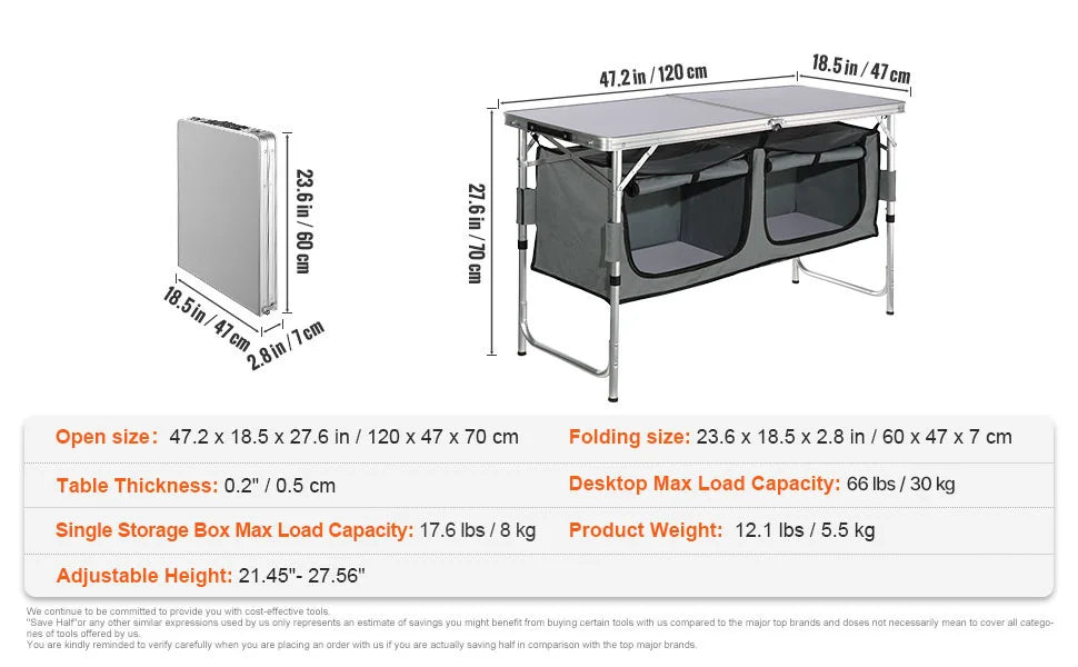 VEVOR Camping Kitchen Table Folding Outdoor Prep Station