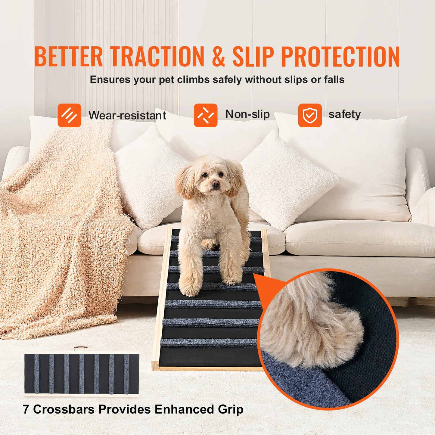 SucceBuy Folding Dog Ramp Anti Slip Adjustable Wooden Pet