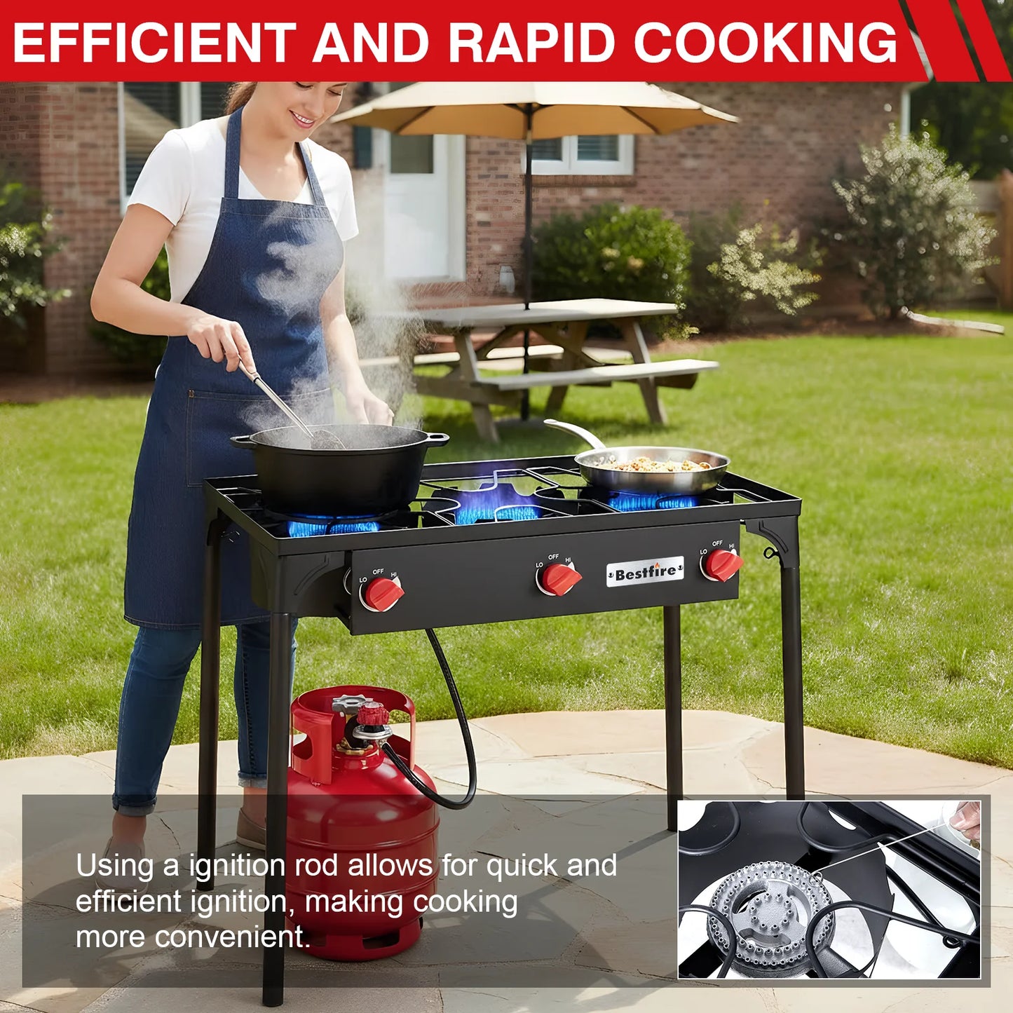 3 Burner Propane Camping Stove With Adjustable Regulator