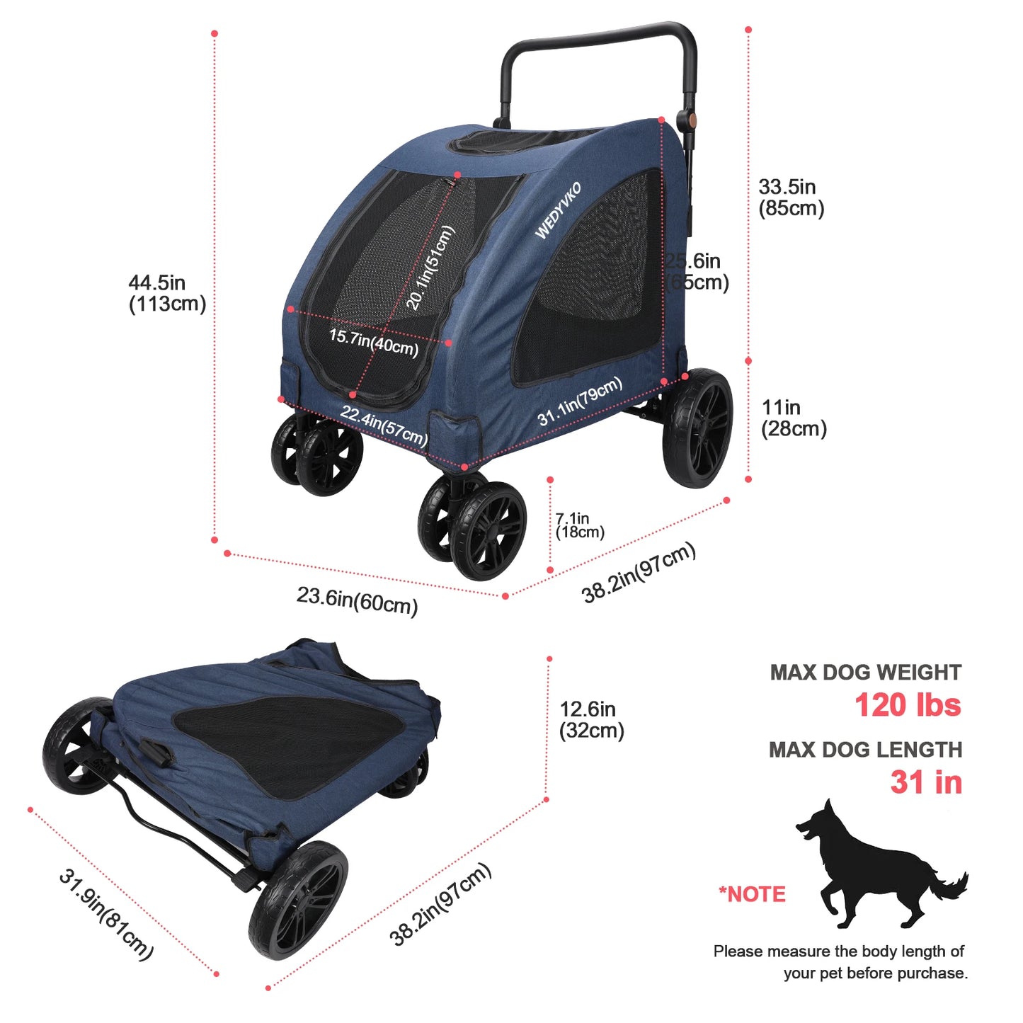 Heavy Duty Dog Stroller Foldable Wagon With 360 Degree Wheels