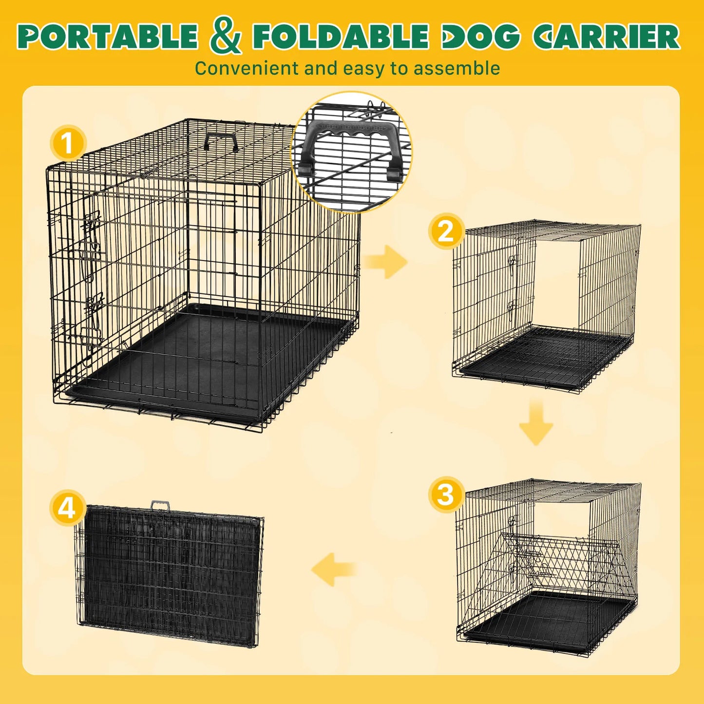 JHK Folding Metal Dog Cage With Leak Proof Pan Tray