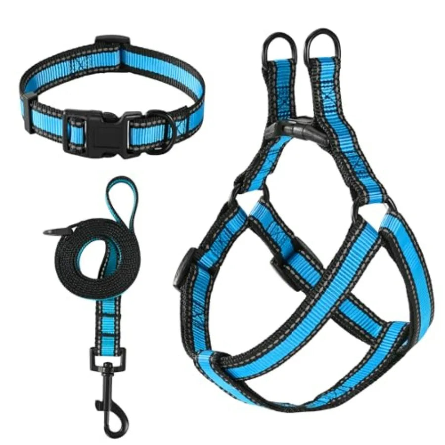 Night Nylon Double Adjustable Puppy Harness Collar Leash Set