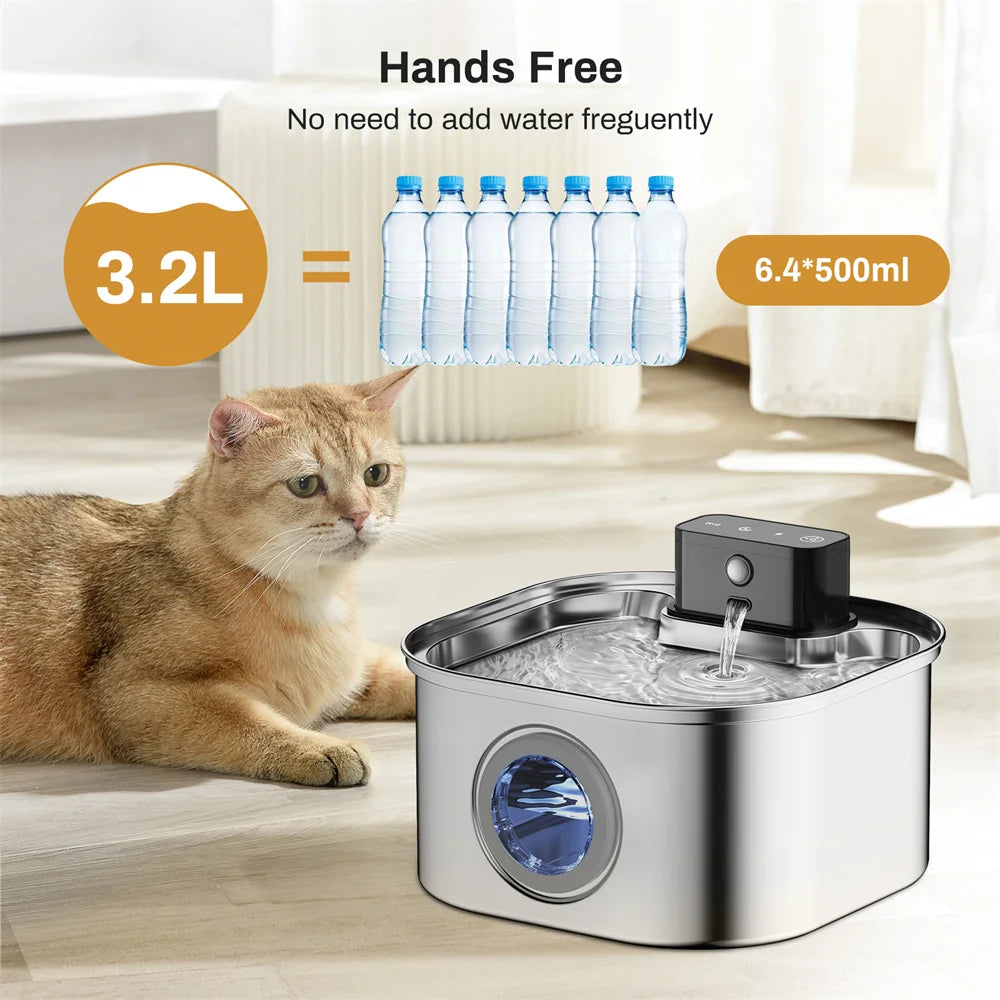 Wireless Stainless Steel Pet Water Fountain Automatic Cat Water Feeder