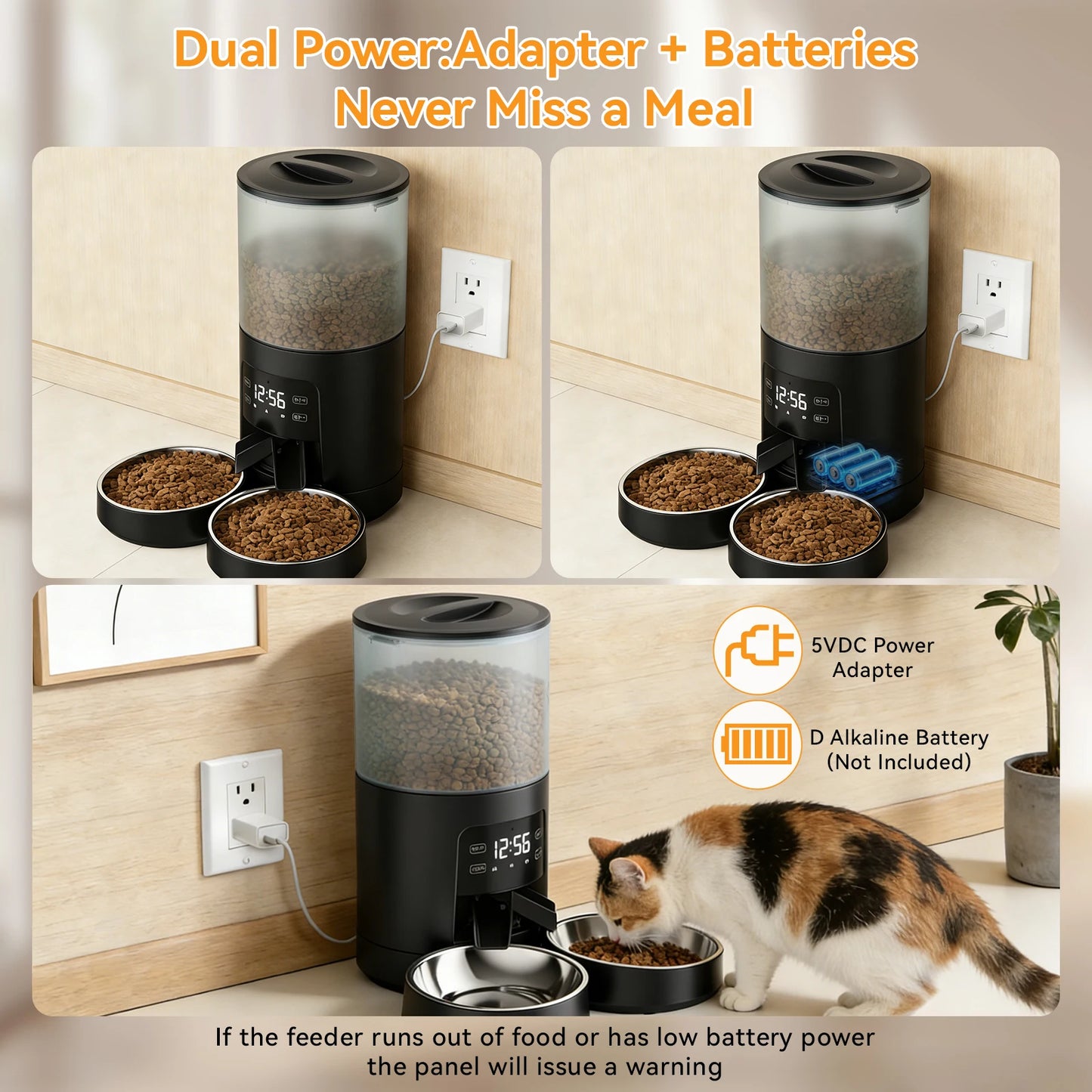 JHK 6L Timed Automatic Cat Feeder With Dual Stainless Bowls