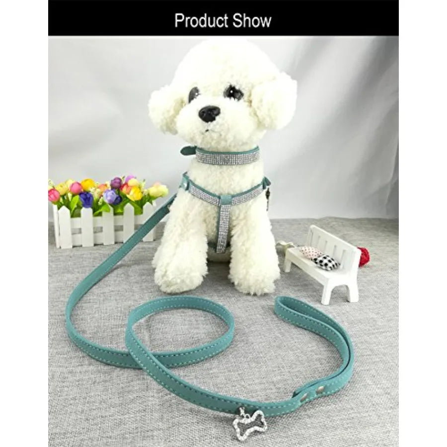 Dog Collar Harness And Leash Set Diamante Fashion Soft Comfort