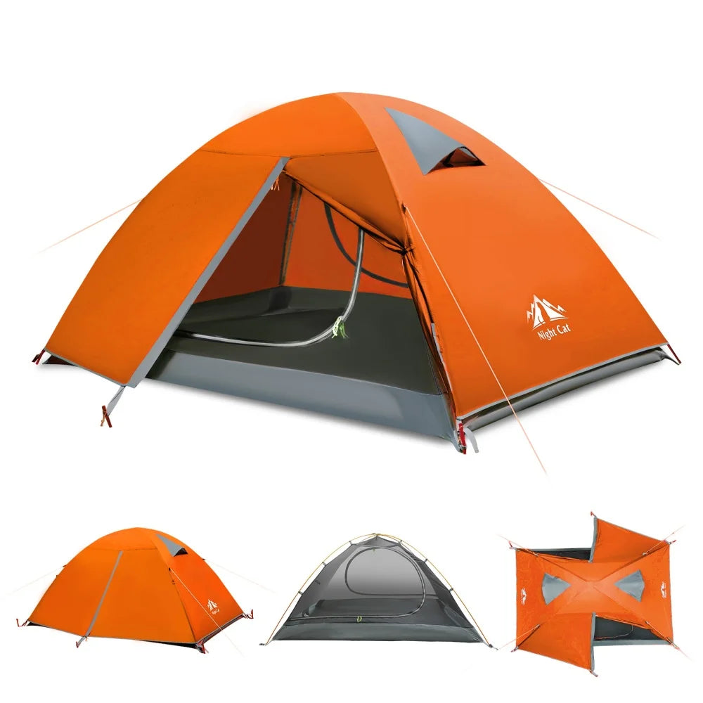 Night Cat 2 Person Backpacking Tent With Aluminum Poles Rainfly Waterproof