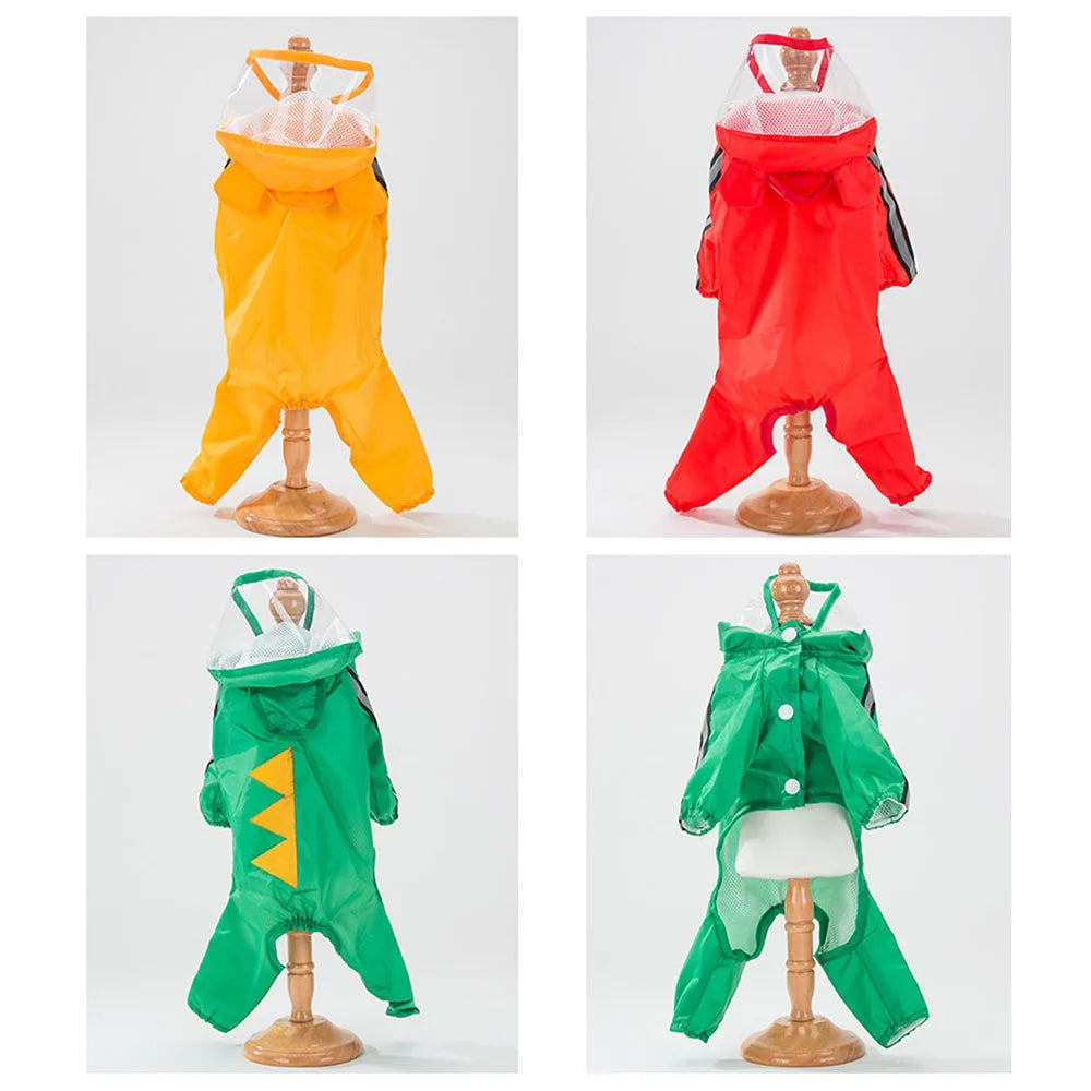 Cute Bear Shape Dog Raincoat With Hat And Reflective Strips