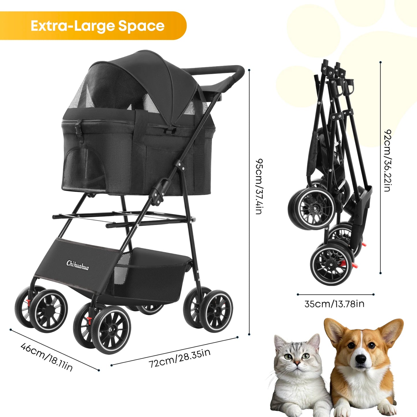 CHIHUAHUA 3in1 Pet Stroller For Medium Dogs Cats All Terrain