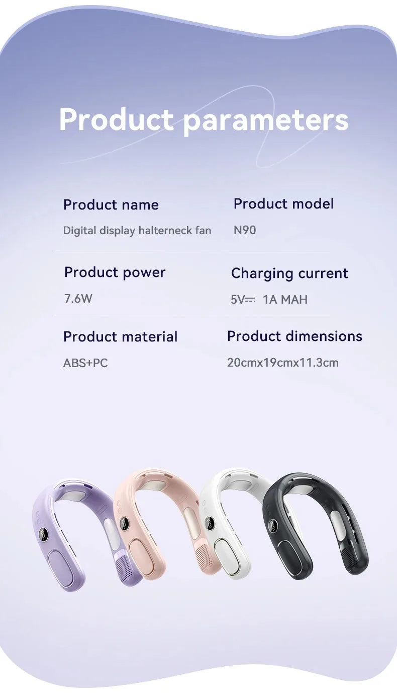 N90 Neck Fan Bladeless Wearable USB Rechargeable With 5-Speed Modes