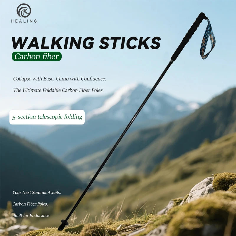 OKHEALING CN Carbon Fiber Trekking Poles Collapsible Telescopic