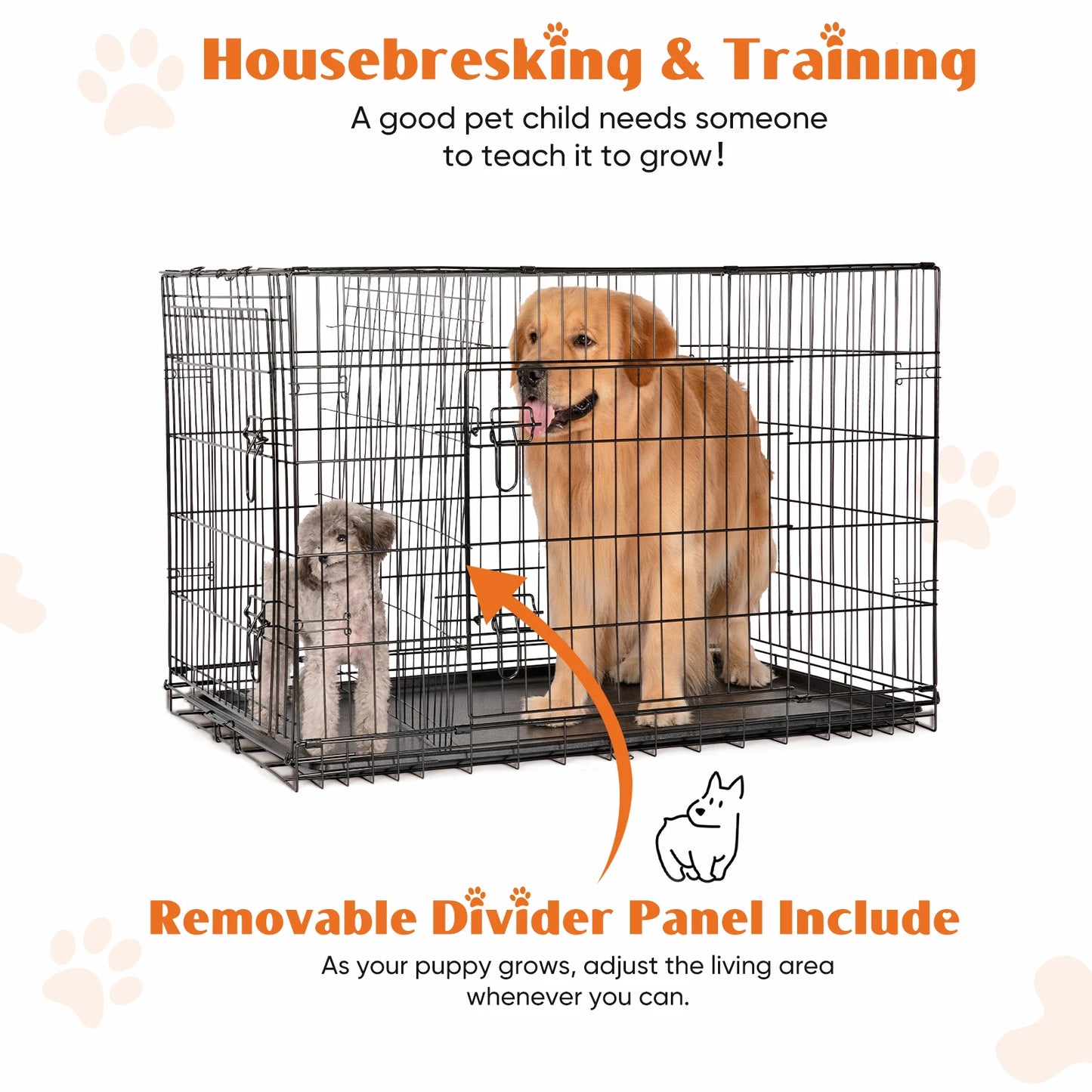 JHK Folding Metal Dog Cage With Leak Proof Pan Tray
