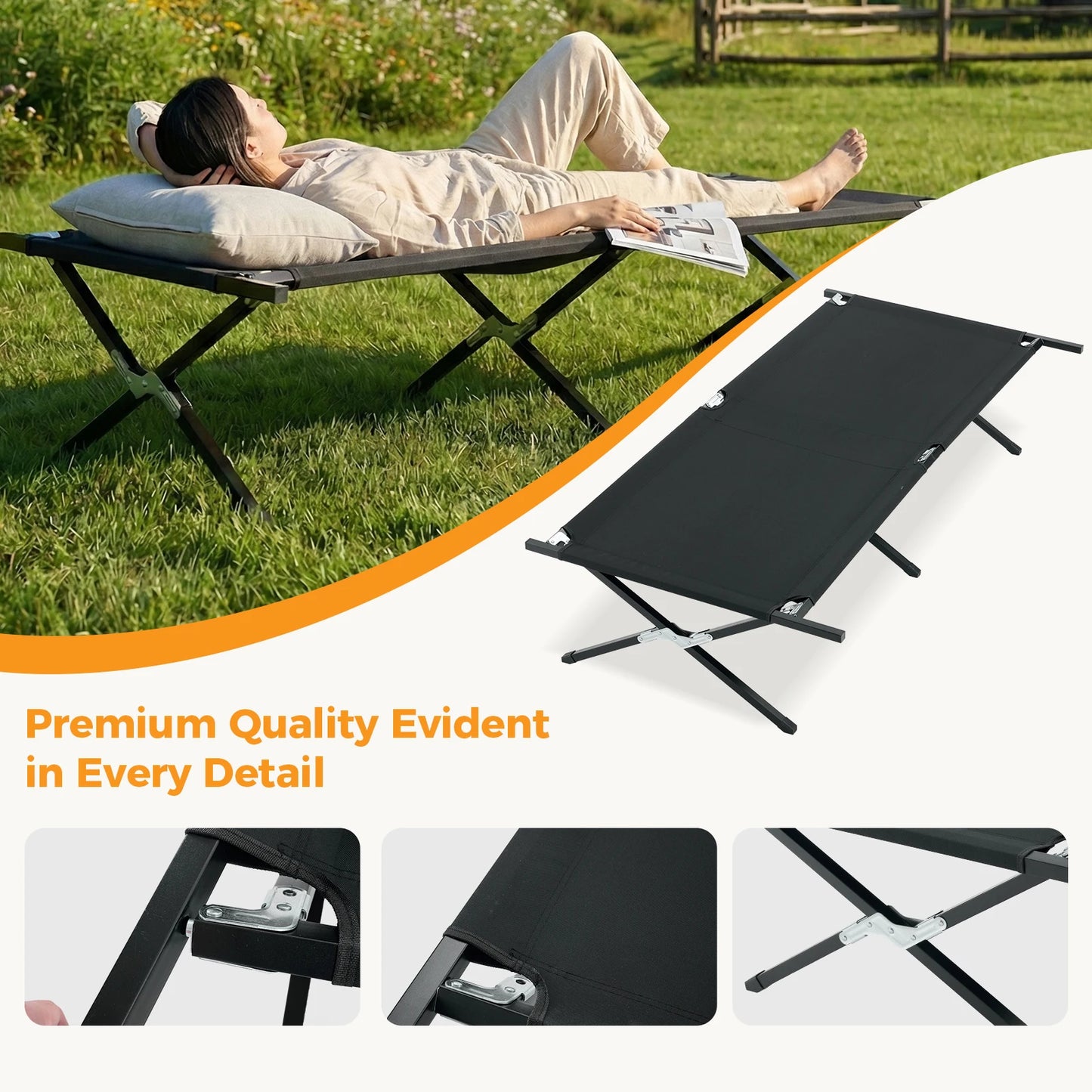 JHK Collapsible Camping Cot Lounge Chair Outdoor Portable Folding Bed