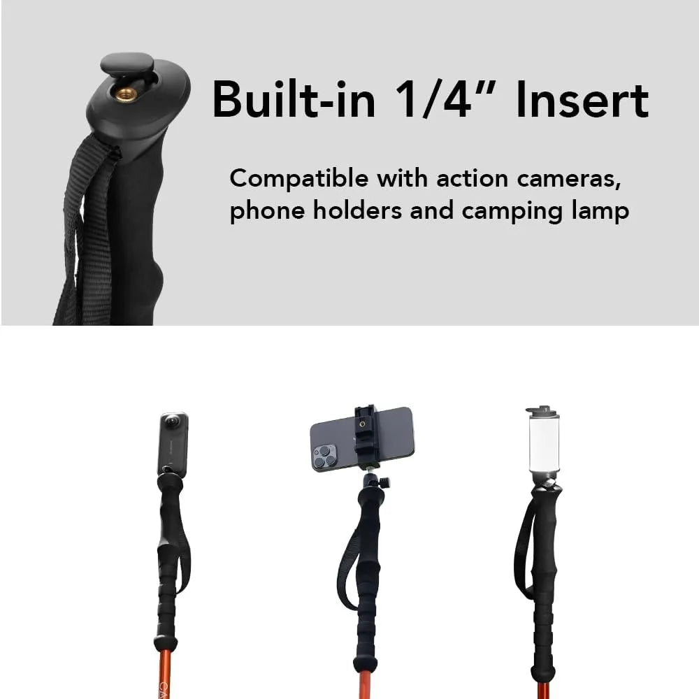 Selfie Trekking Pole Ultralight 7075 Aluminum With Built In Mount