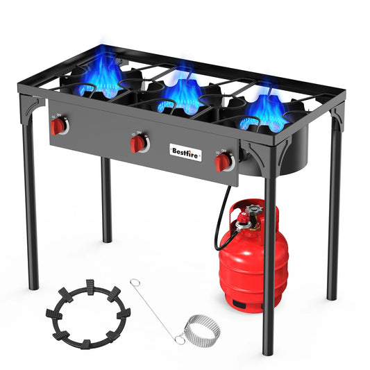 3 Burner Propane Camping Stove With Adjustable Regulator