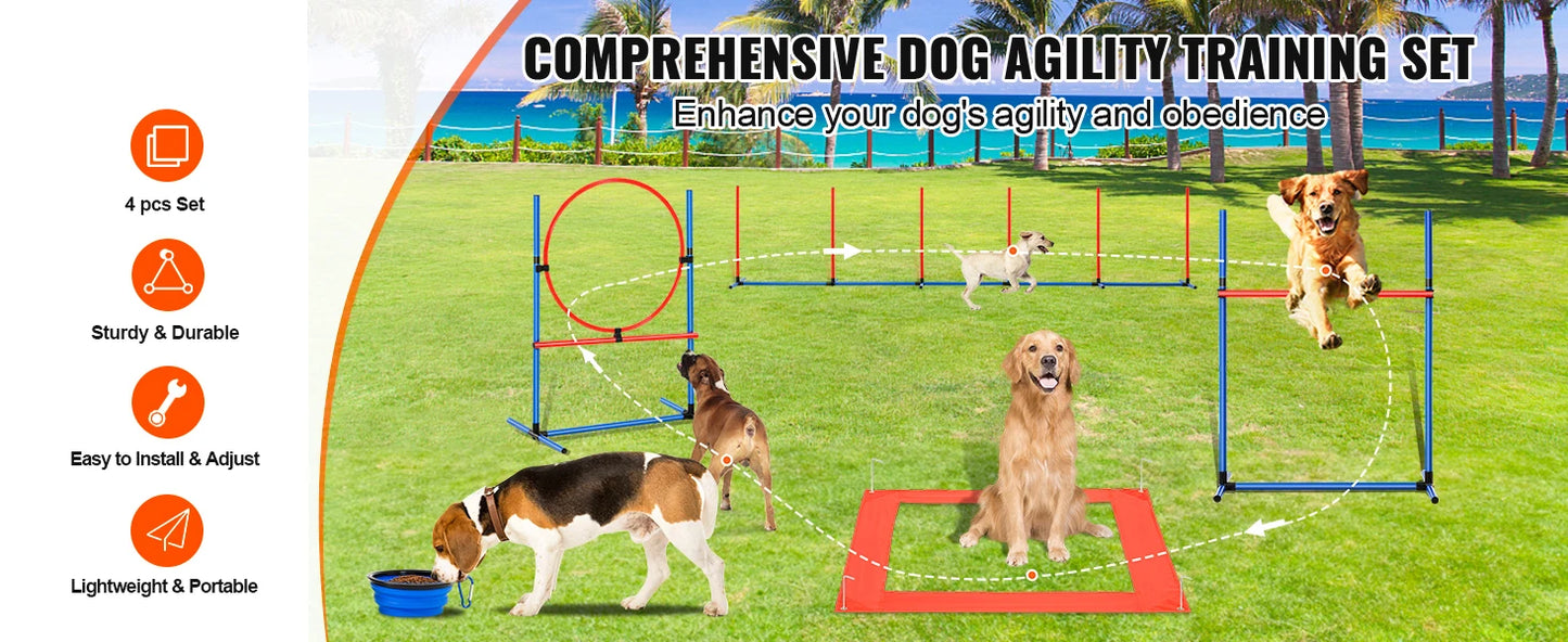 SucceBuy Dog Agility Training Equipment 4 Piece Set Adjustable Hurdles