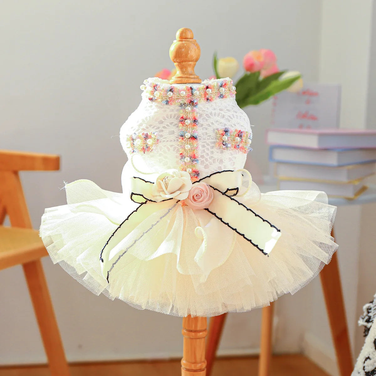 Dog Tutu Dress With 3D Flower Knot Bow For Celebration