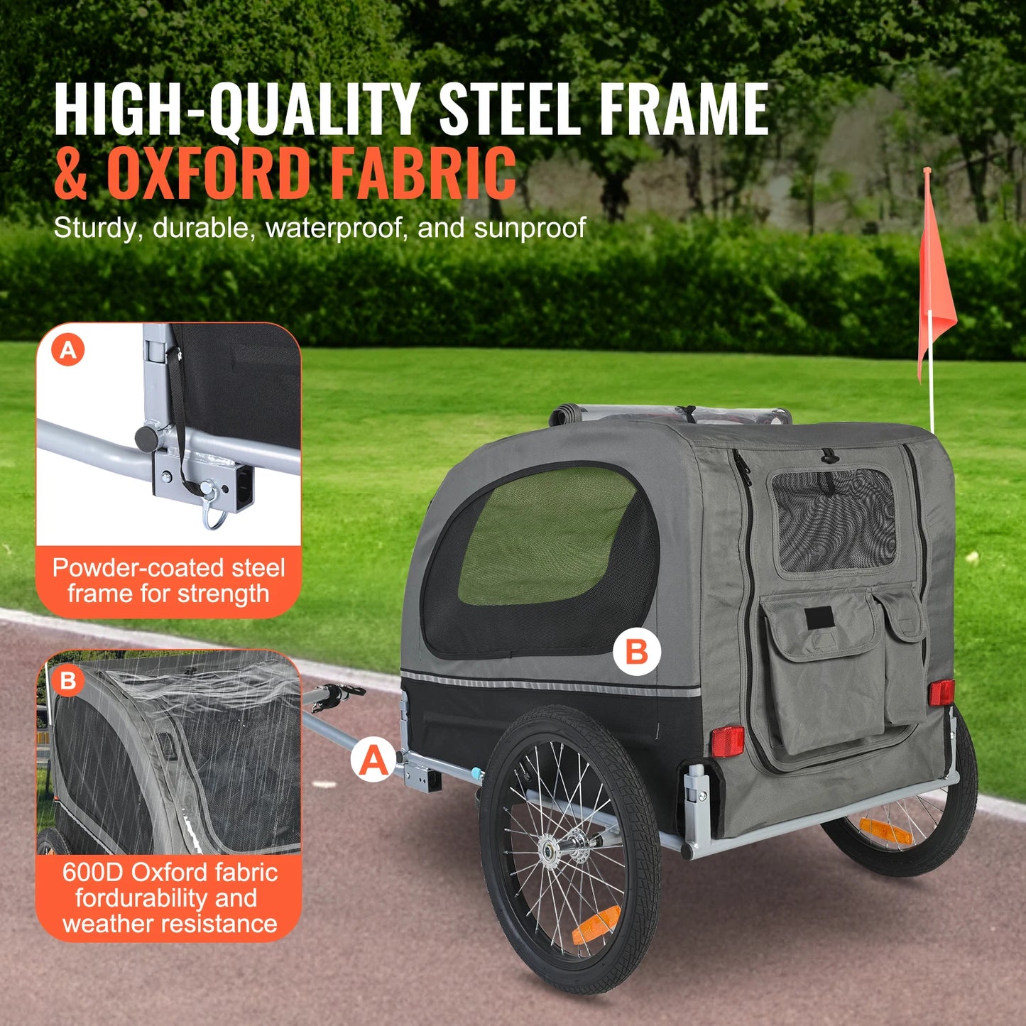 Dog Bike Trailer Carrier With Wheels And Reflectors Collapsible