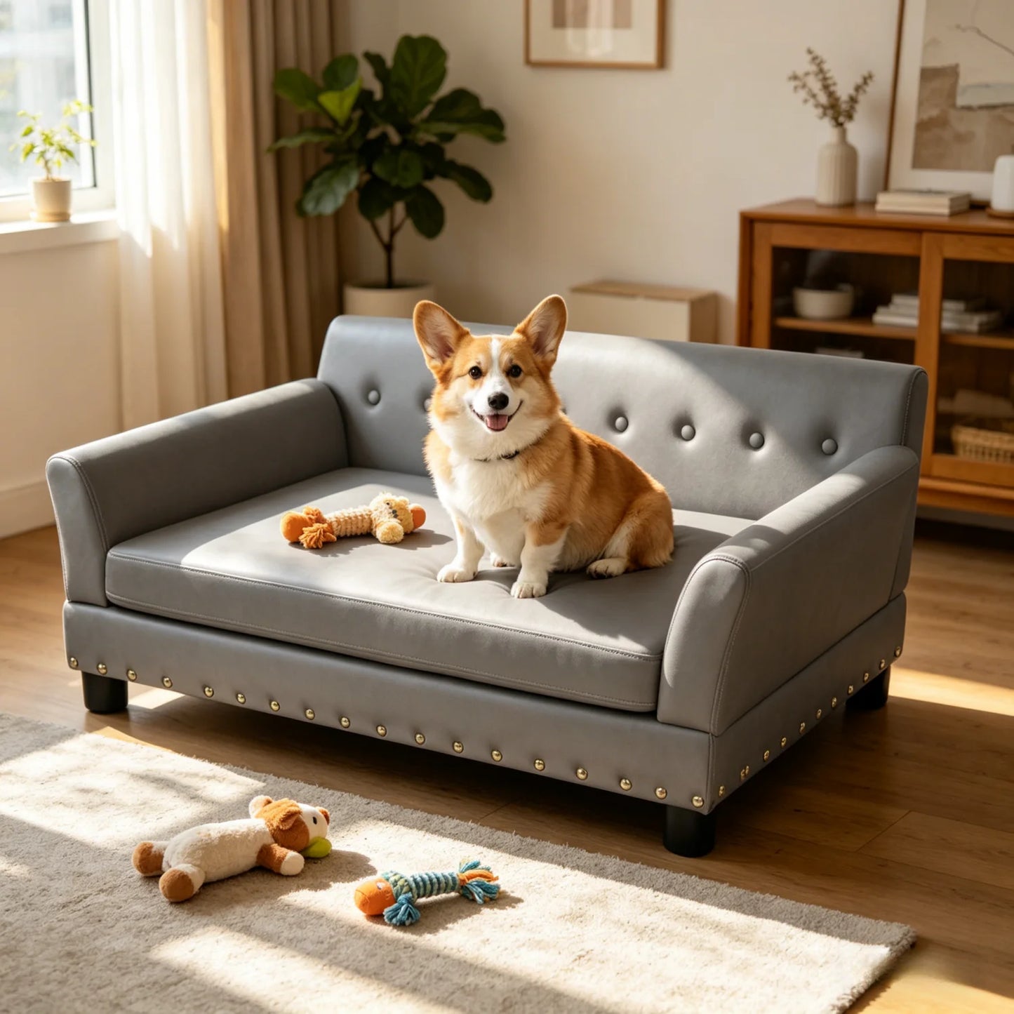 BINGOPAW Elevated Dog Sofa Waterproof Microfiber Leather Removable Cushion