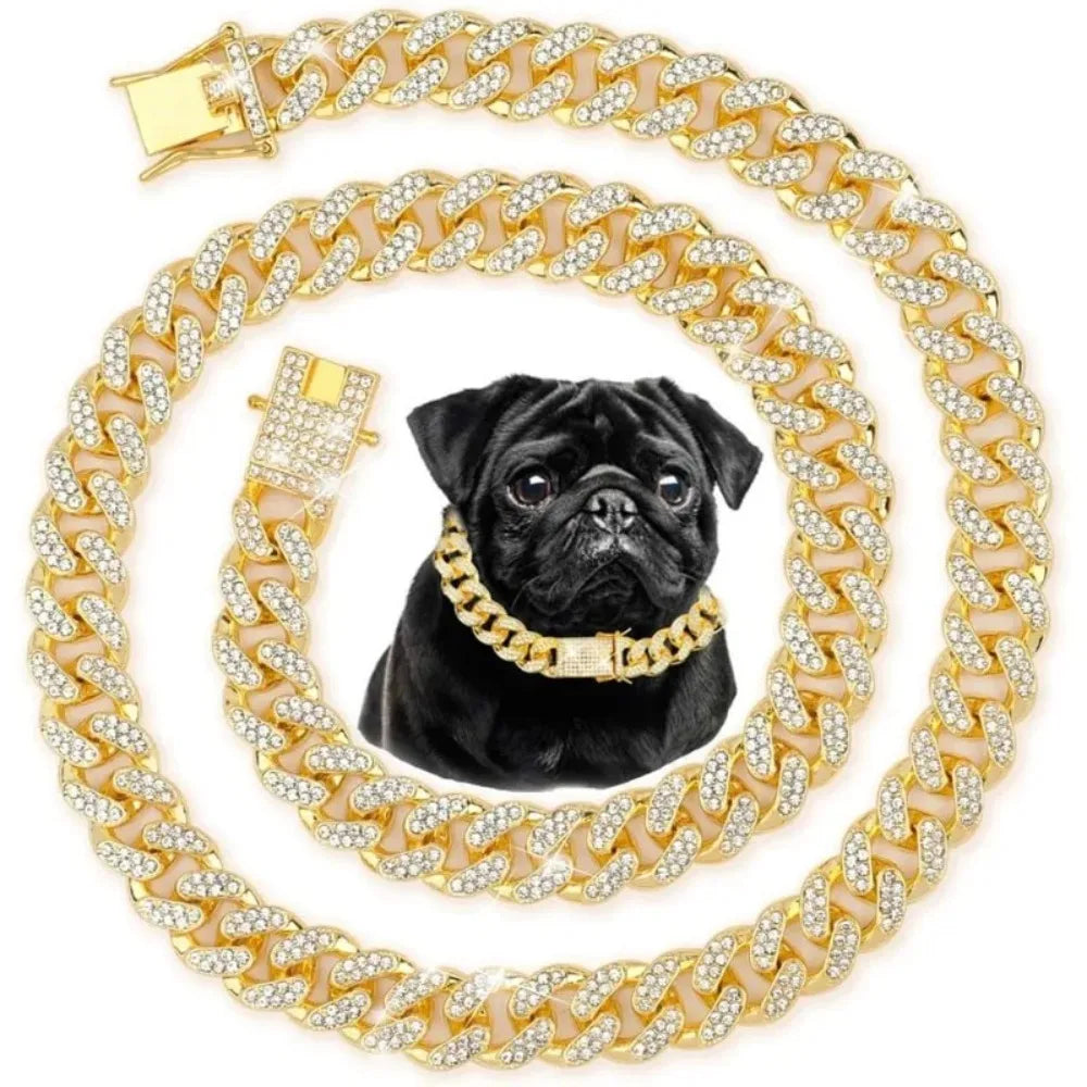 Stainless Steel Cuban Chain Dog Collar Adjustable Buckle