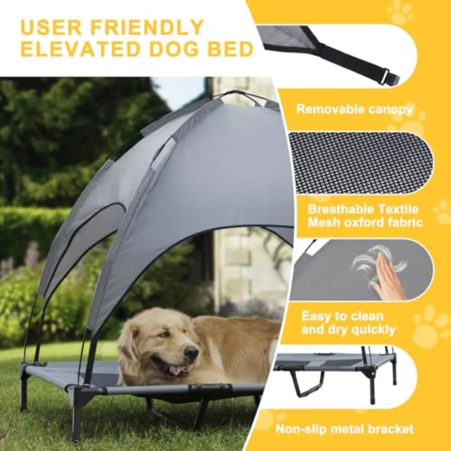 Elevated Dog Bed With Canopy Waterproof Outdoor Pet Cot Carry Bag