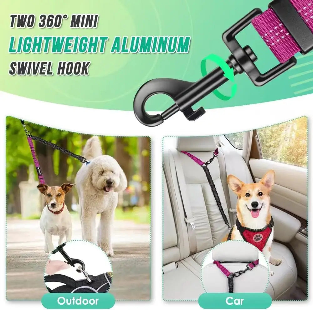 Double Dog Leash Attachment Shock Absorbing Bungee