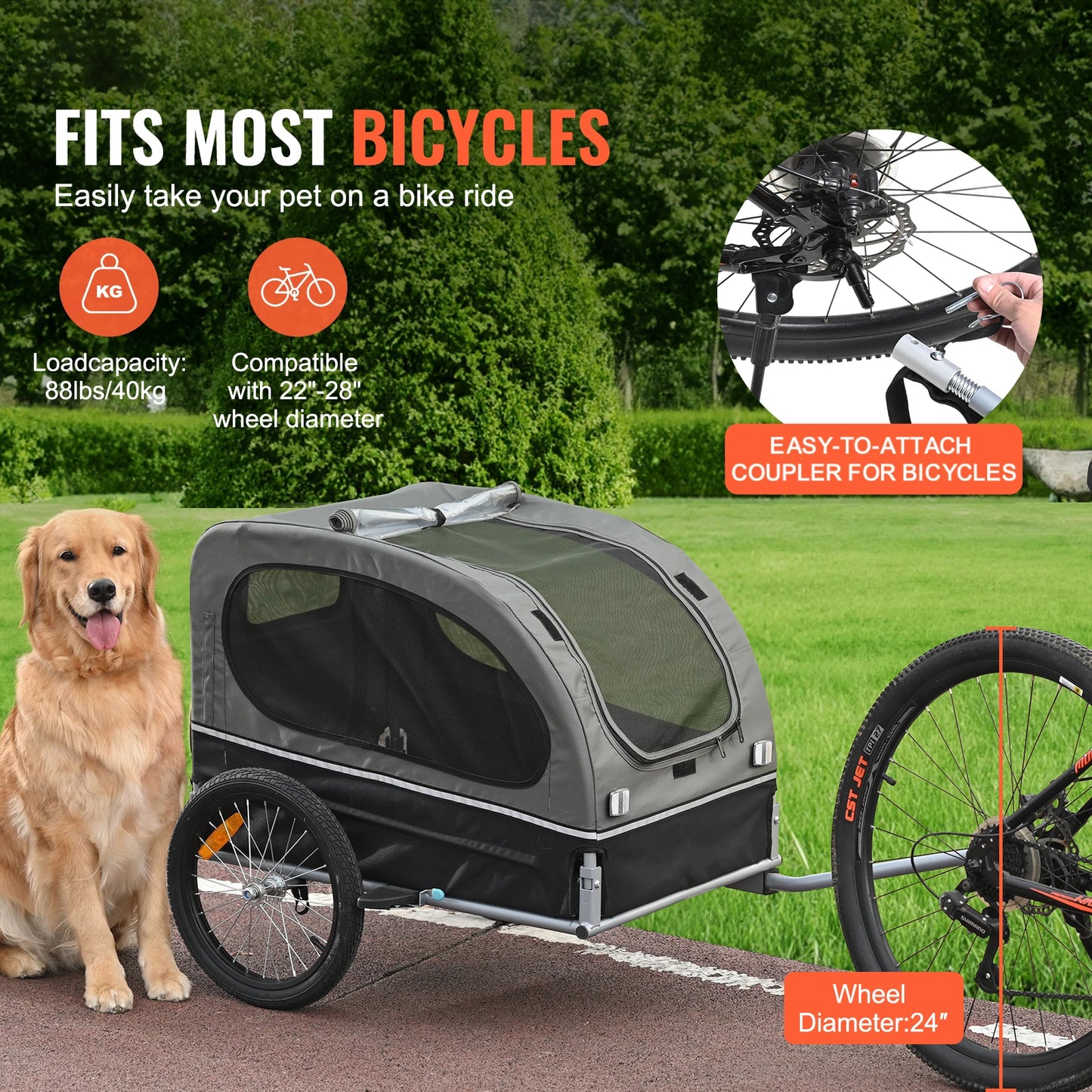Dog Bike Trailer Carrier With Wheels And Reflectors Collapsible