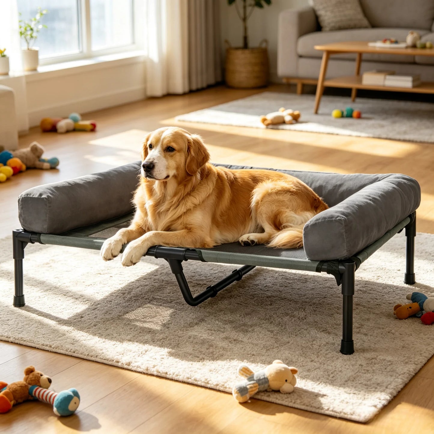 Bingopaw Elevated Cooling Dog Bed With Mesh Bolster Indoor Outdoor