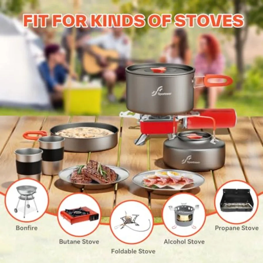 Camping Cookware Set 18-Piece Nonstick Pots Pan Kettle With Cups