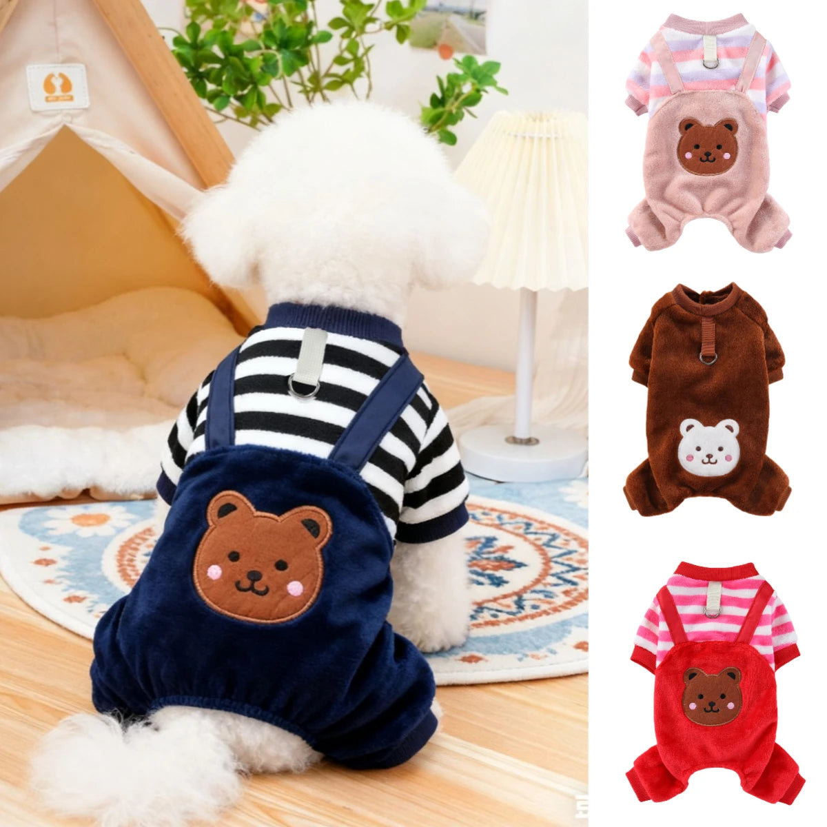Caiban Autumn Winter Dog Fleece Jumpsuit Coat With Leash Ring