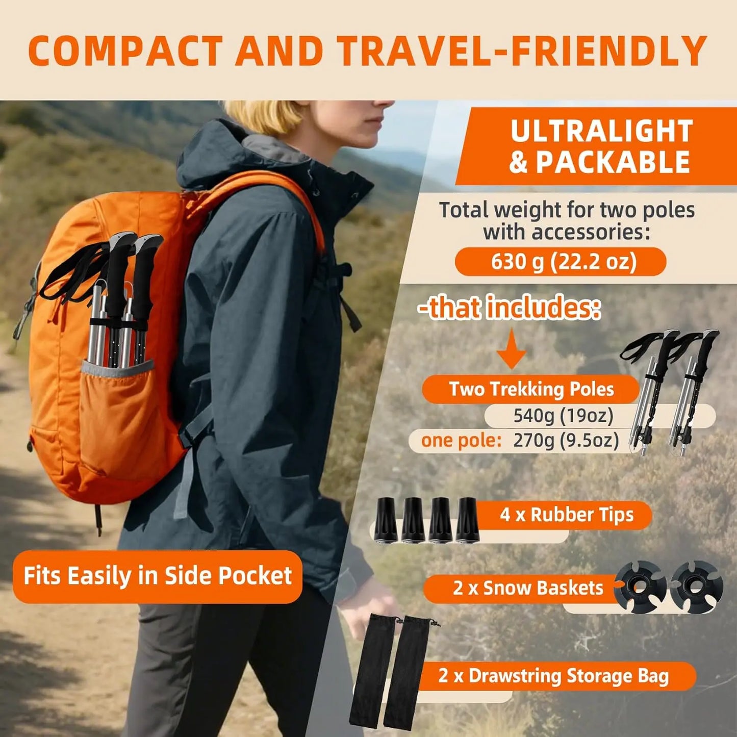 Foldable Aluminum Trekking Poles 2 Pack For Hiking