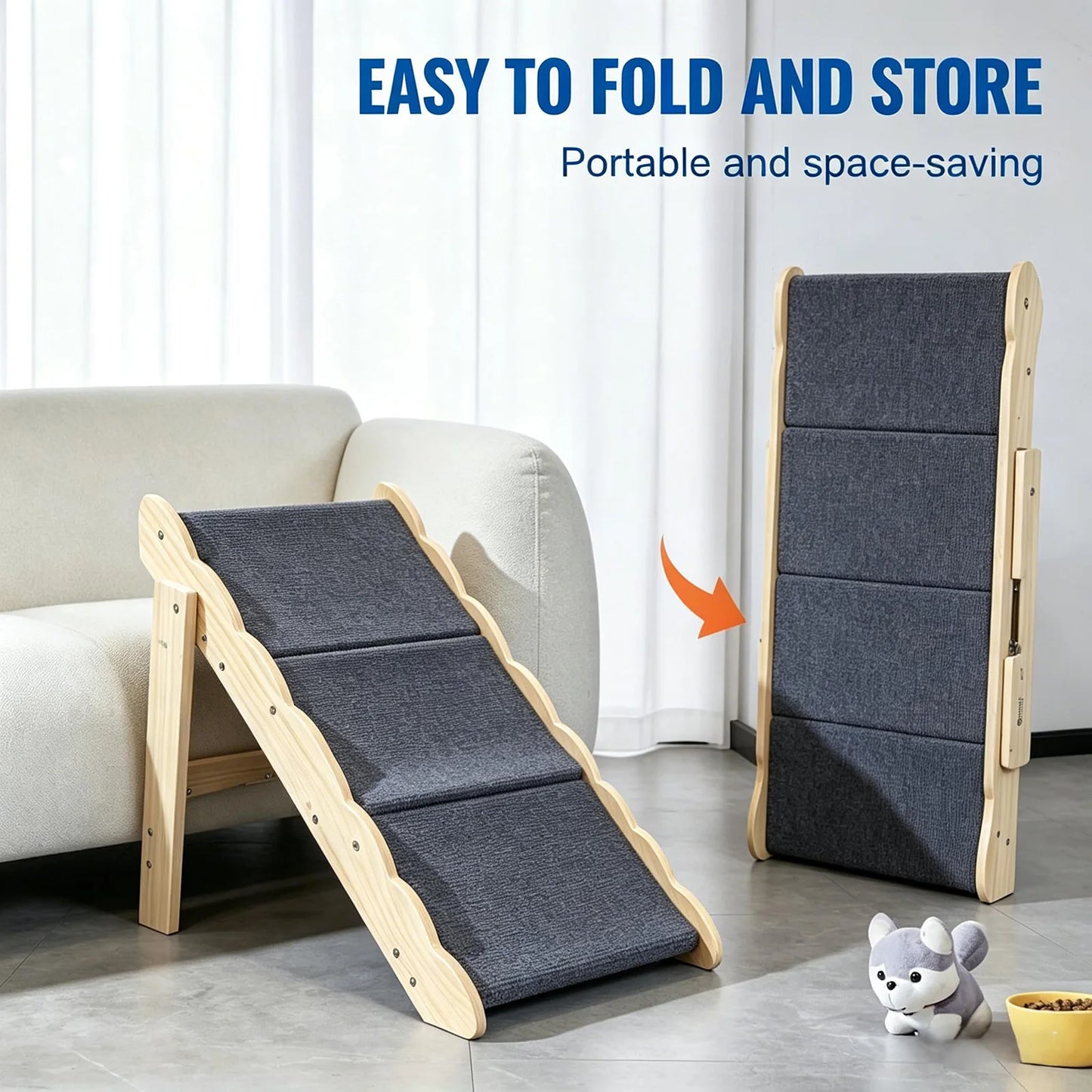 DishyKooker 2in1 Wooden Pet Stairs Folding Ramp For Dogs Cats