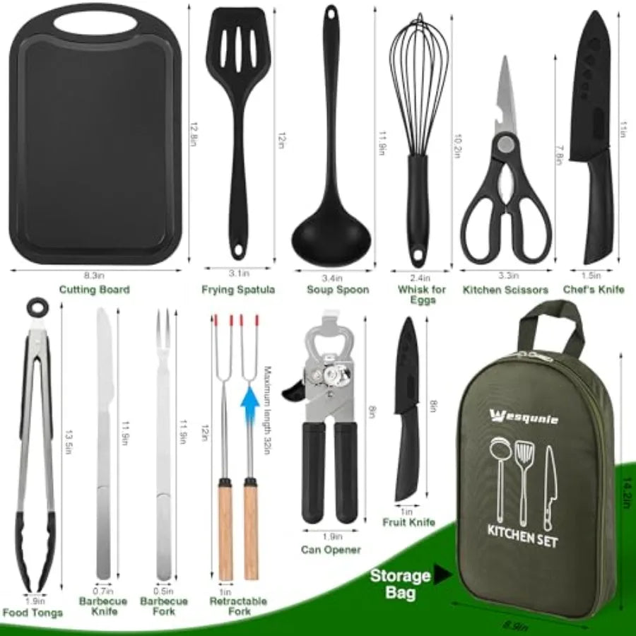 Camping Essentials Stainless Steel Cookware Utensils Set For Outdoors