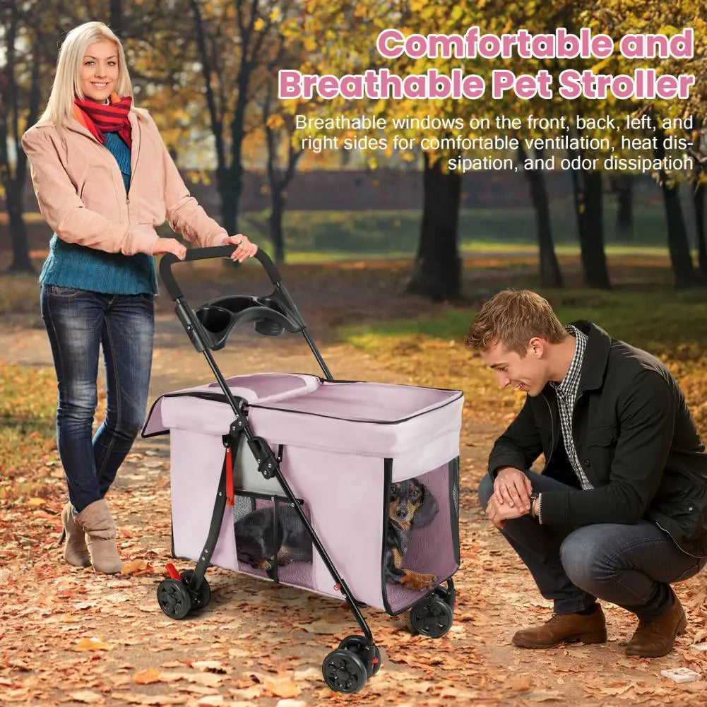 Foldable Dog Stroller With 360 Degree Wheels Five Ventilation Windows