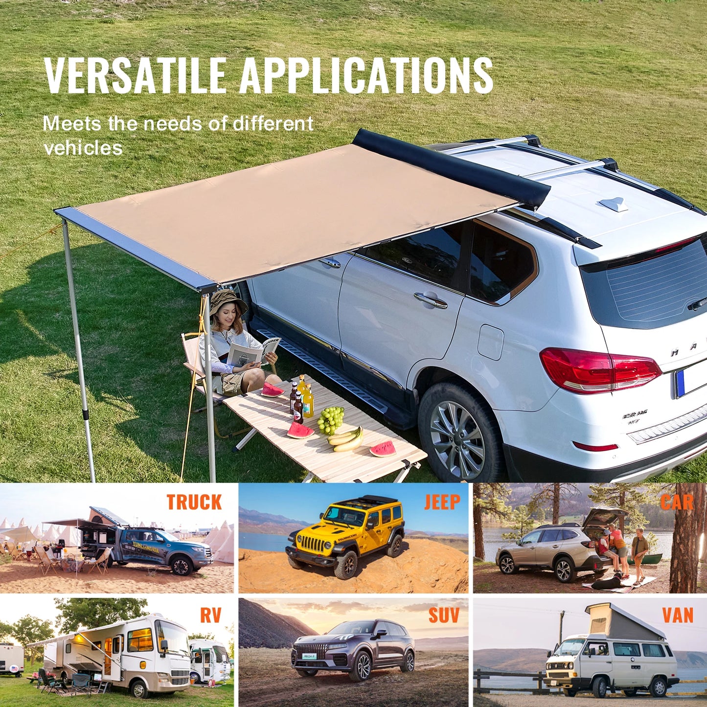 SucceBuy Vehicle Awning Retractable Car Side Shelter Waterproof Storage Bag