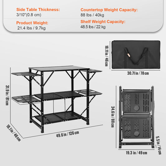 SucceBuy Camping Kitchen Table One-piece Folding Portable Cook Station Aluminum Camping Folding Table for Outdoor Picnics BBQ