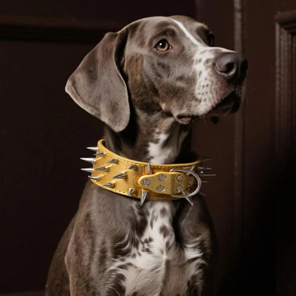 PU Leather Spiked Dog Collar Adjustable Heavy Duty