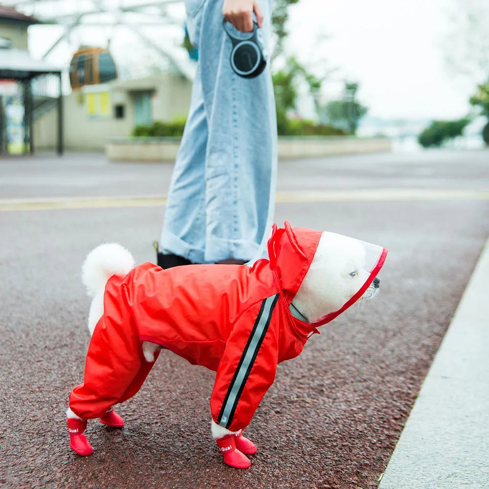 Cute Bear Shape Dog Raincoat With Hat And Reflective Strips