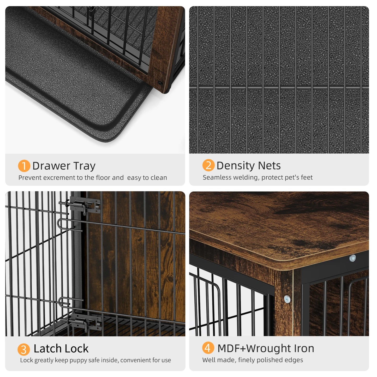 BORWART Elevated Wooden Dog Crate End Table With Double Door Removable Tray
