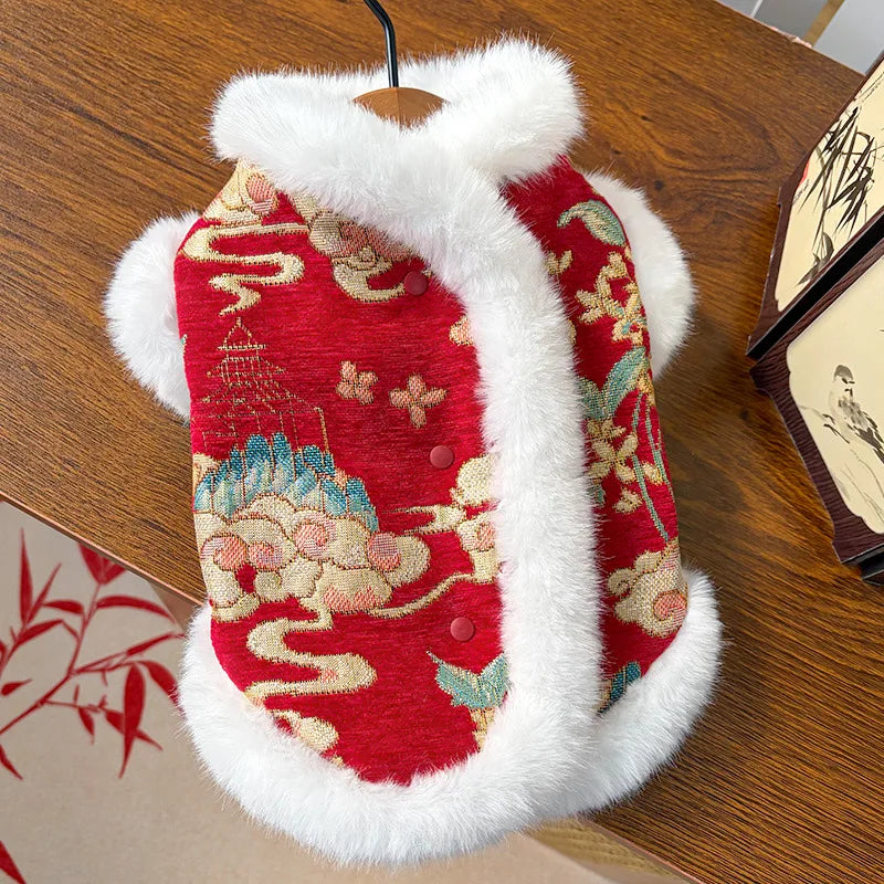 Autumn Winter Thick Velvet Tang Style Chinese Pet Vest