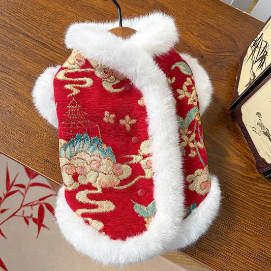 Autumn Winter Thick Velvet Tang Style Chinese Pet Vest