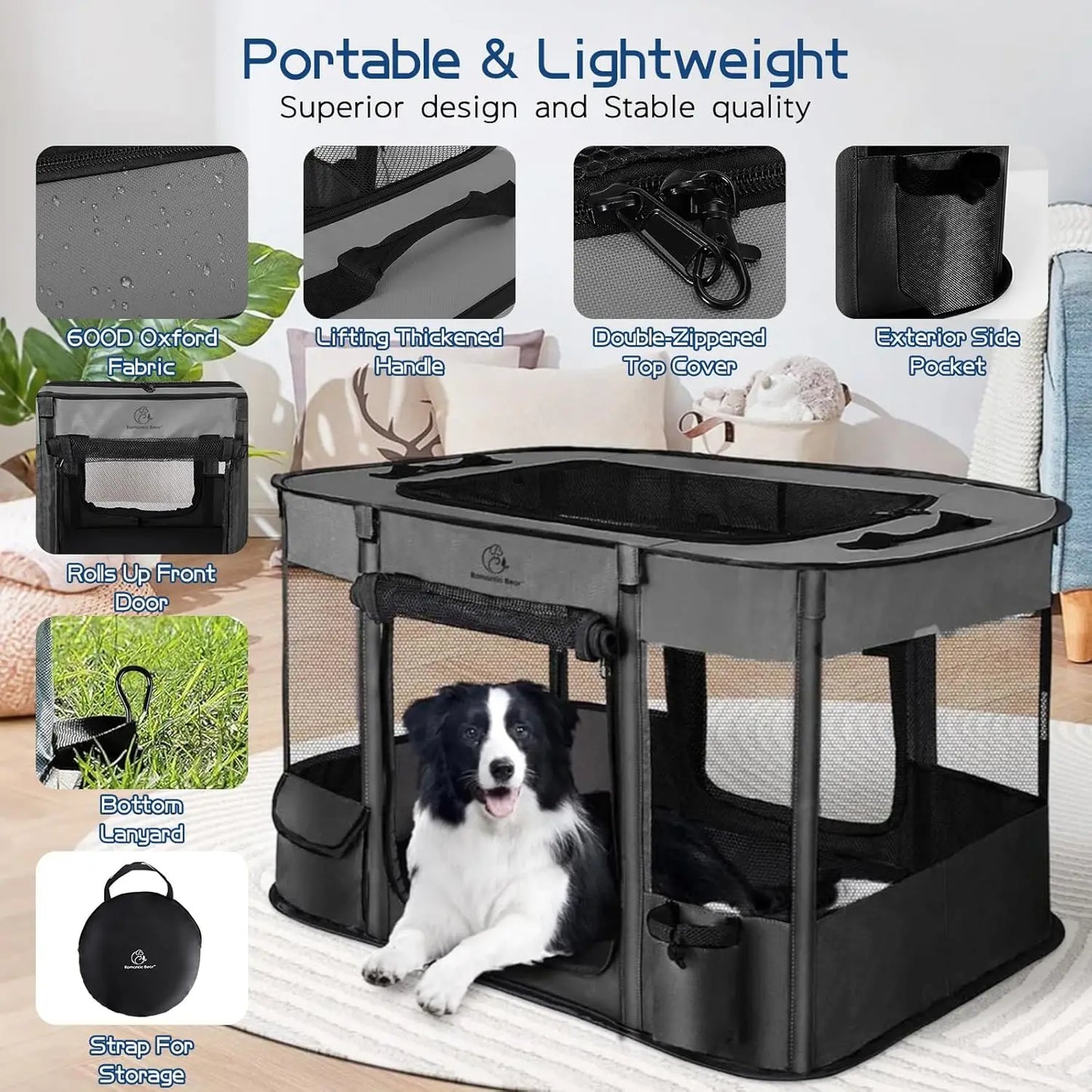 Foldable Dog Playpen Portable Kennel Tent With Shade For Small Animals