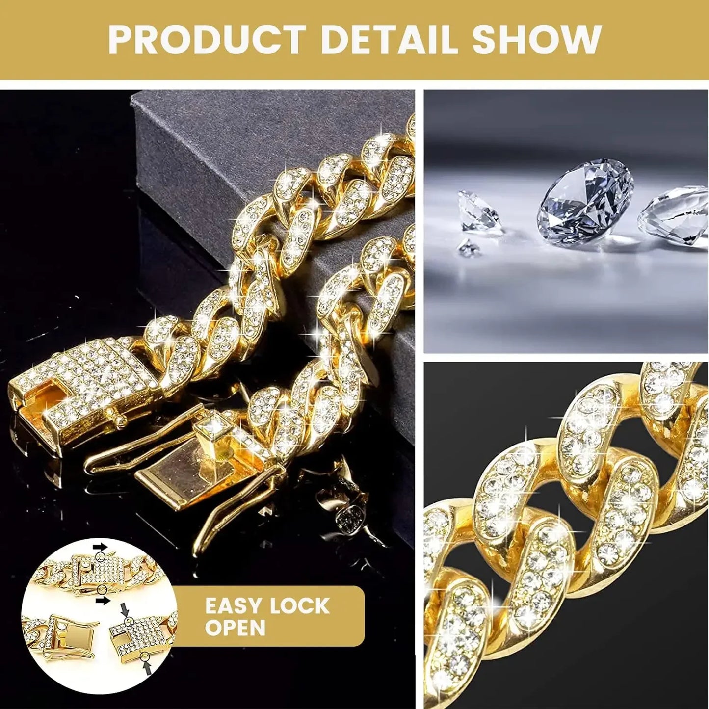 Diamond Cuban Collar For Dogs And Cats Stainless Steel Buckle