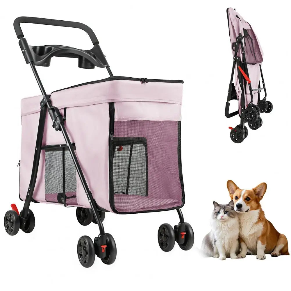 Foldable Dog Stroller With 360 Degree Wheels Five Ventilation Windows